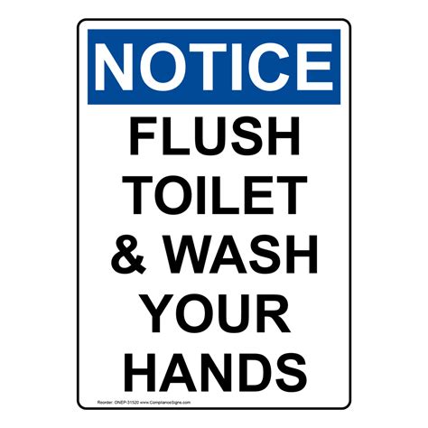 Vertical Flush Toilet And Wash Your Hands Sign Osha Notice