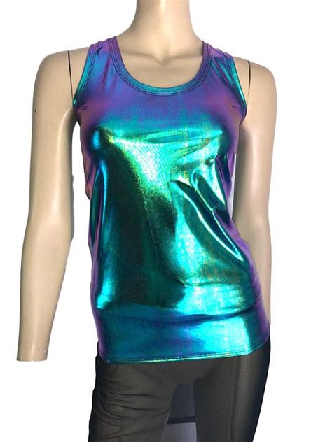 Holographic Tank Top Oil Slick Metallic Spandex Bodycon Clubwear