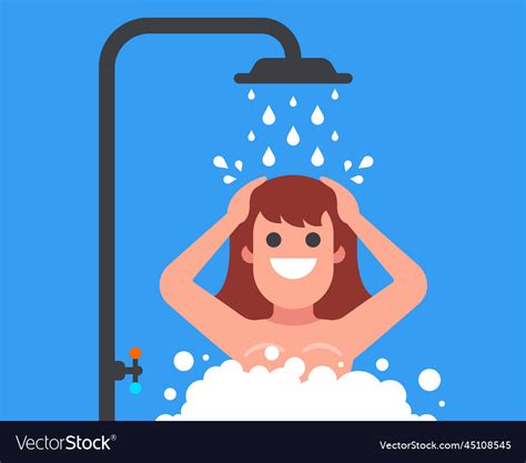 Naked Girl Washes In The Shower Morning Shower Vector Image