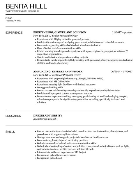 Proposal Writer Resume Samples Velvet Jobs