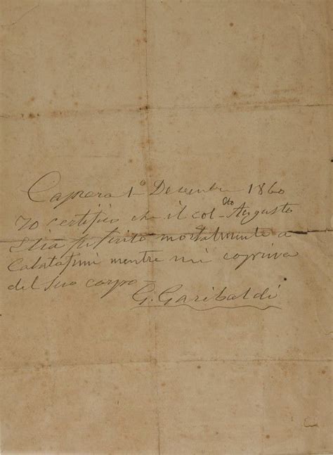 Garibaldi Giuseppe Documento Autografo Firmato Asta Libri Grafica