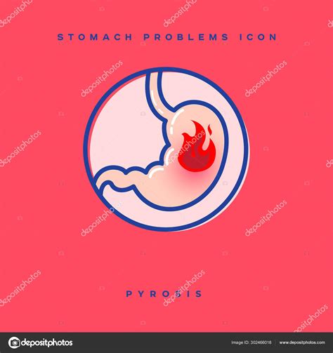 Stomach Problem Icon Stomach Heartburn Pyrosis Linear Icons Circle