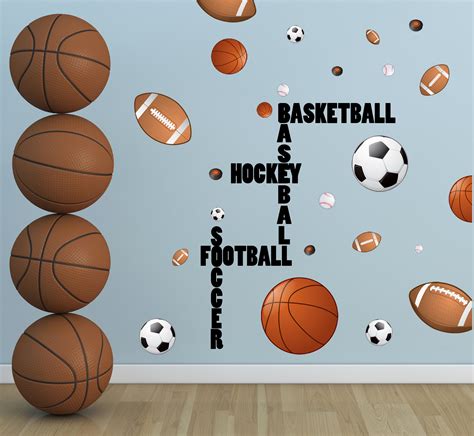 Sports Boys Wall Decal ~ Football Basketball Soccer Baseball - Kids ...