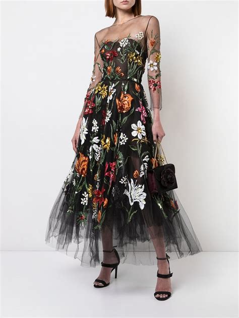 Oscar De La Renta Flower Embroidered Gown Evening Dresses Fancy