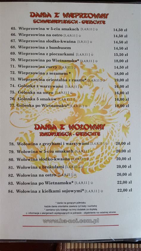 Menu At Ha Noi U Jacentego Restaurant Boleslawiec