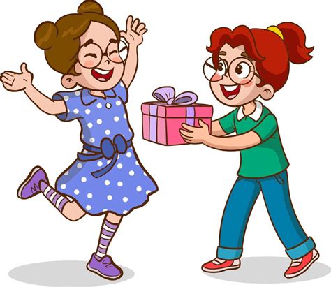 niña sonriente niño dando niña cumpleaños cinta arco caja de regalo