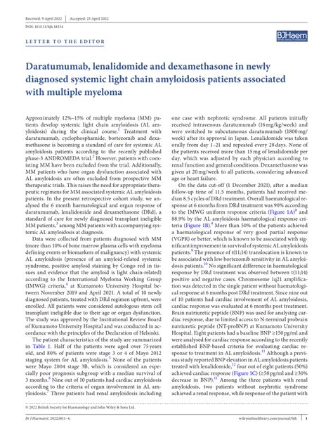 PDF Daratumumab Lenalidomide And Dexamethasone In Newly Diagnosed