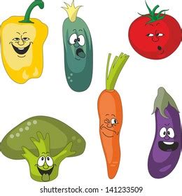 Funny Cute Vegetables Peppers Asparagus Carrots Stock Vector Royalty