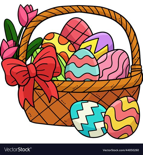 Easter eggs basket cartoon colored clipart Vector Image