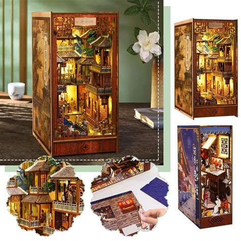 Diy Wooden Book Nook Shelf Insert Kit Miniature Fairy Tale Bookshelf