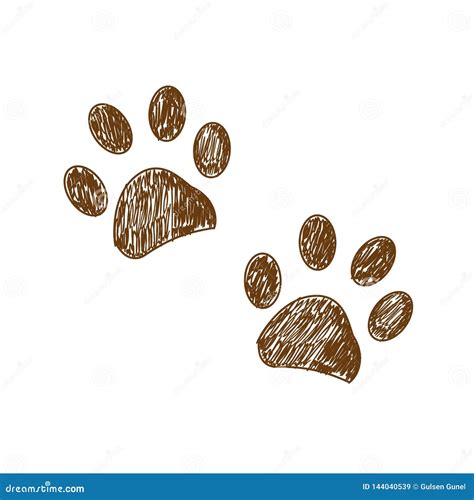 Brown Colored Hand Drawn Paw Print Stock Vector Illustration Of T