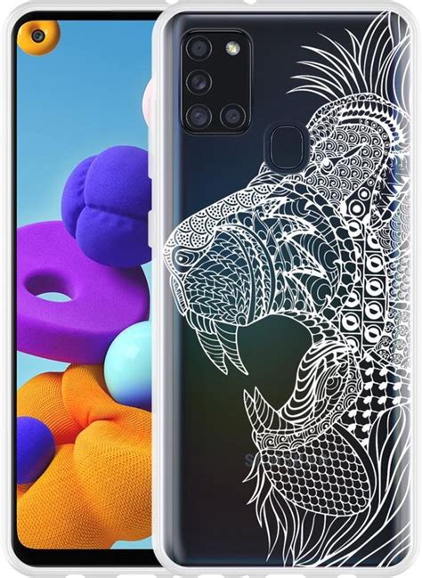 Samsung Galaxy A21s Hoesje Leeuw Mandala Wit Bol