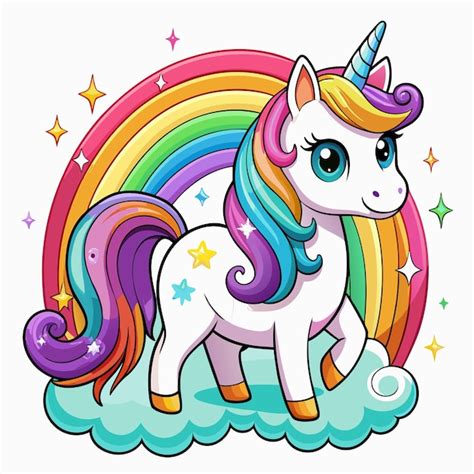 Lindo Unicornio Vector De Dibujos Animados Con Melena Y Cola De Arco