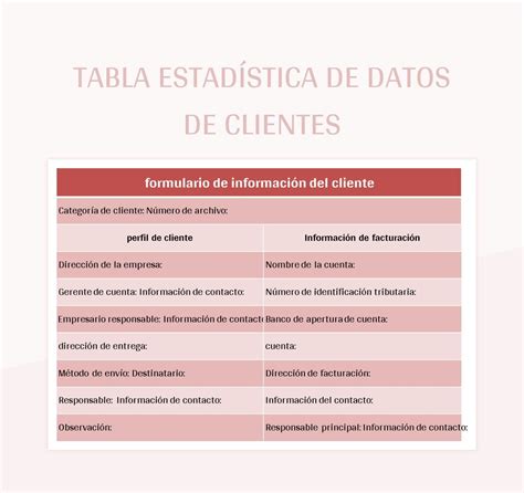 Plantilla de Excel Tabla Estadística De Datos De Clientes y Hoja de