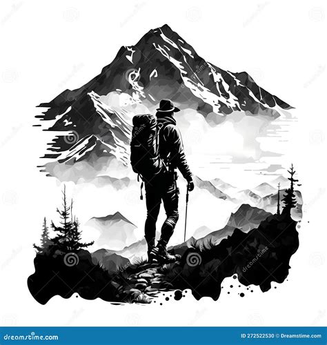 Silhouette Of Mountain Hiker Generative Ai Stock Illustration