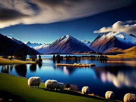 A Herd Of Sheep Standing On Top Of A Lush Green Field Image Design Id