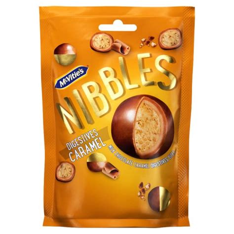 McVities Nibbles Milk Chocolate Caramel Digestives Biscuits Bag 120g ...