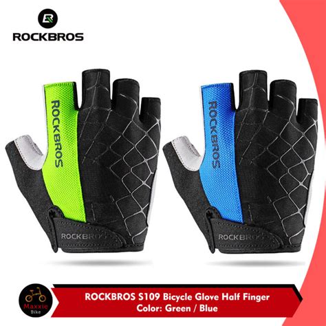 Rockbros S Sarung Tangan Sepeda Bike Glove Half Finger Blue Green