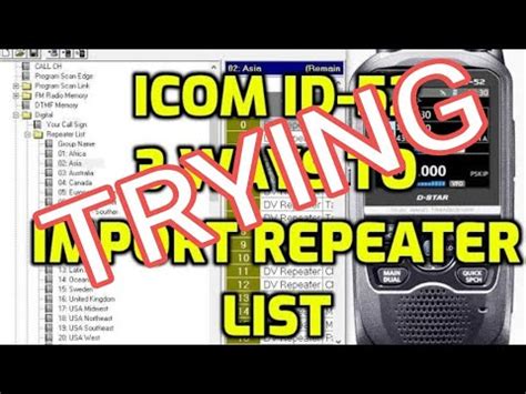 Icom Id Three Ways To Load Repeater List Youtube