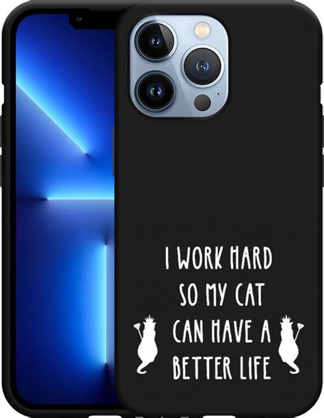 Cazy Hoesje Zwart Geschikt Voor IPhone 13 Pro Royalty Cat Wit Bol