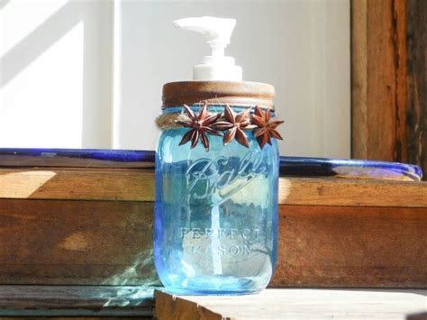 Blue Mason Jar Soap Lotion Dispenser With By Organicmountainwoman