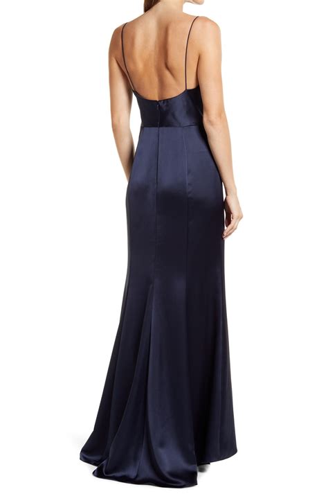 Amsale Cowl Neck Leg Slit Fluid Satin Gown Nordstrom