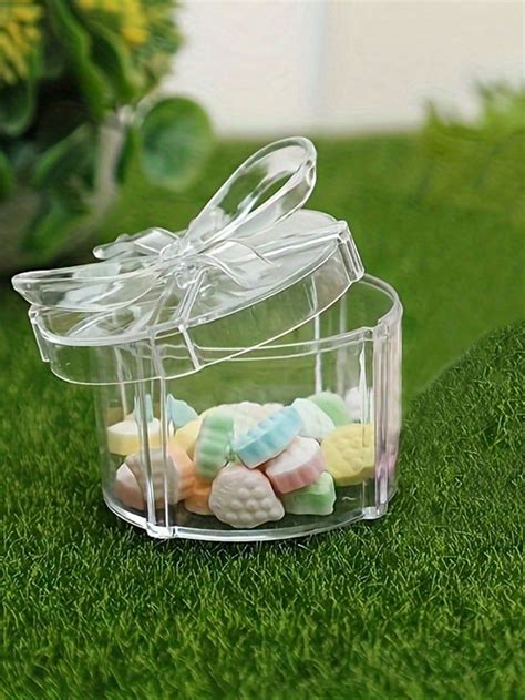 Boîte transparente de bonbon ronde à nœud papillon de 4 pièces Boîte de