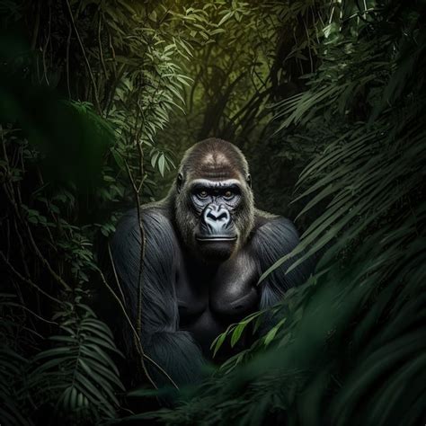 Premium AI Image | Gorilla in dark green jungle