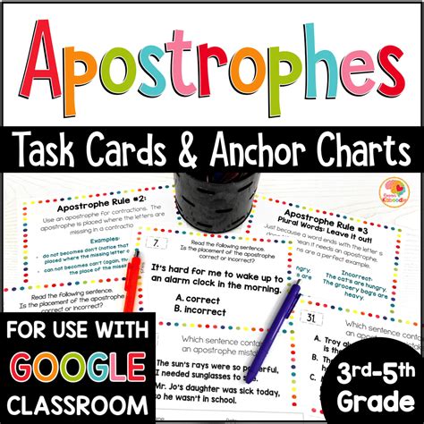 Apostrophes Task Cards And Anchor Charts