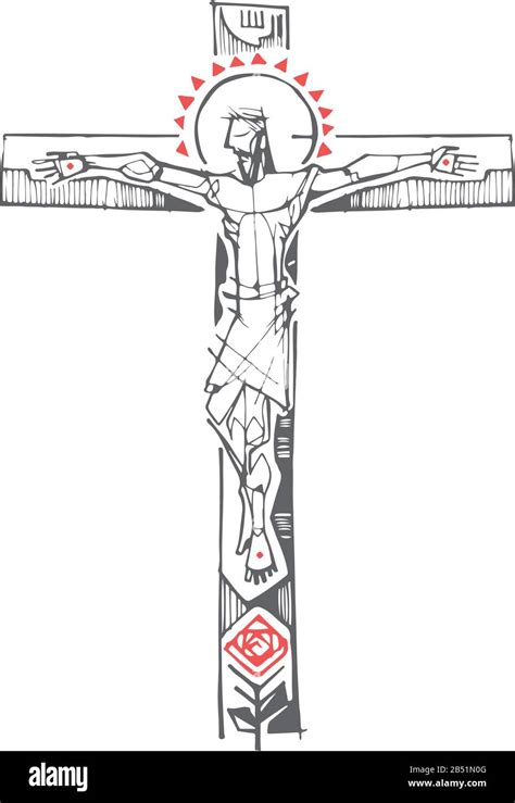 Hand Drawn Vector Illustration Or Drawing Of Jesus Christ At The Cross