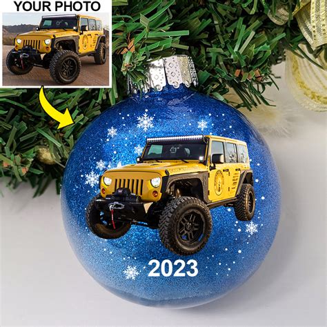 Personalized Photo Jeep Lovers Glitter Plastic Ornament Jeep Christmas