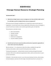 BSBHRM602 Docx BSBHRM602 Manage Human Resource Strategic Planning