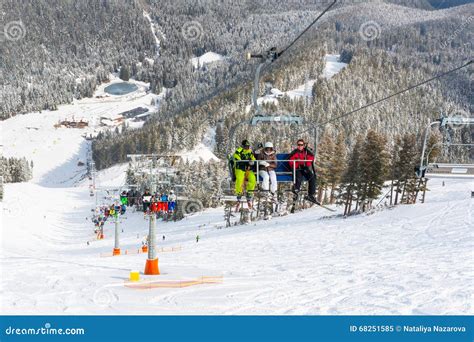 Ski Resort Bansko Bulgaria Aerial View Skiers On Lift Editorial Image