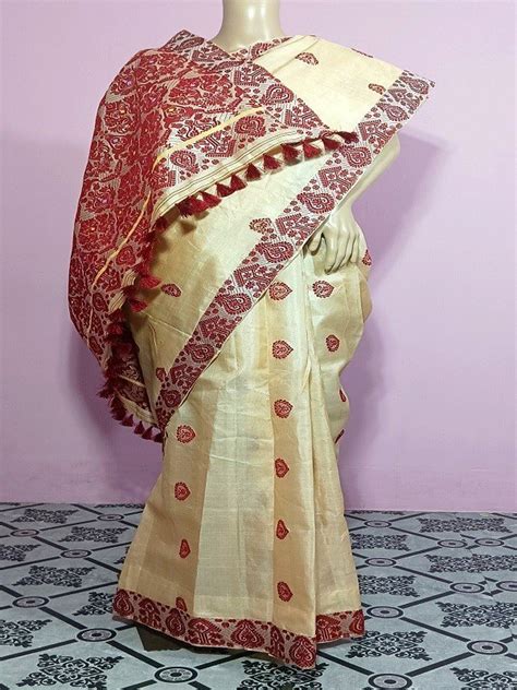 Woven Ready To Wear Pure Assam Handloom Tussar Silk Silkmarked Saree