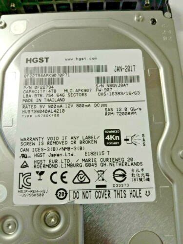 HGST 4TB 7 2K 12Gb S SAS 3 5 HDD Nimble Caddy HUS726040AL4210