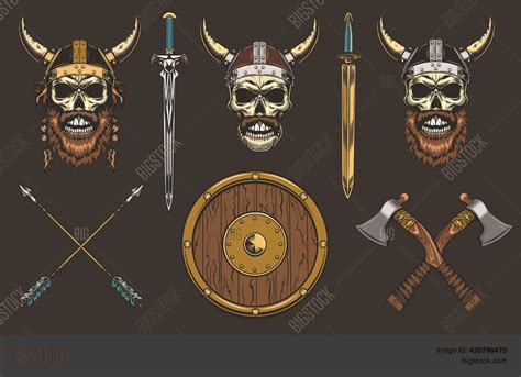 Viking Skulls Set Vector Photo Free Trial Bigstock