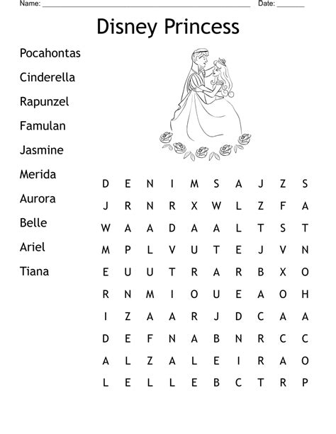 Disney Princess Word Search Wordmint