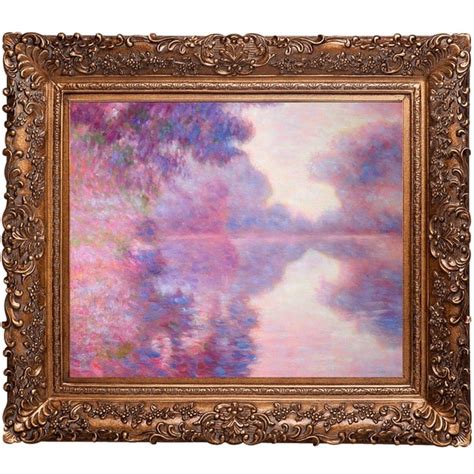 Claude Monet Misty Morning On The Seine Pink Hand Painted Framed