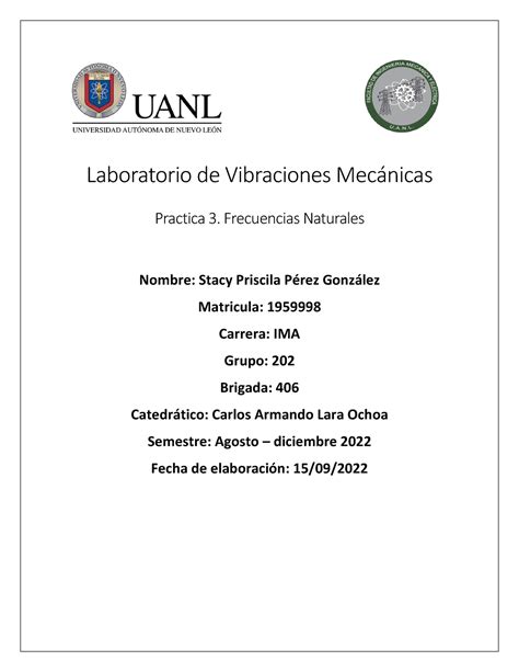 Reporte 5 Laboratorio Laboratorio de Vibraciones Mecánicas Practica 3