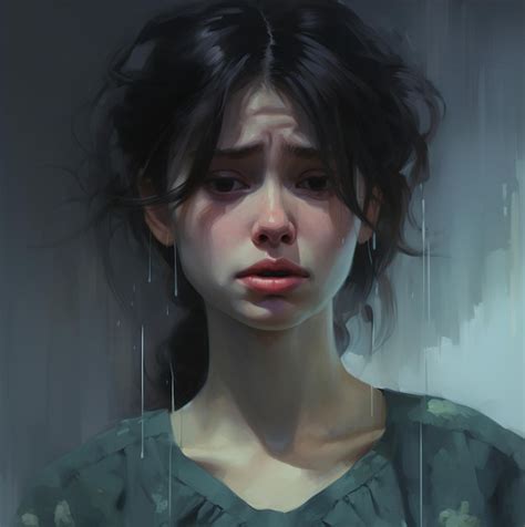 Premium AI Image | A painting of a woman with a sad face and a wet hair.