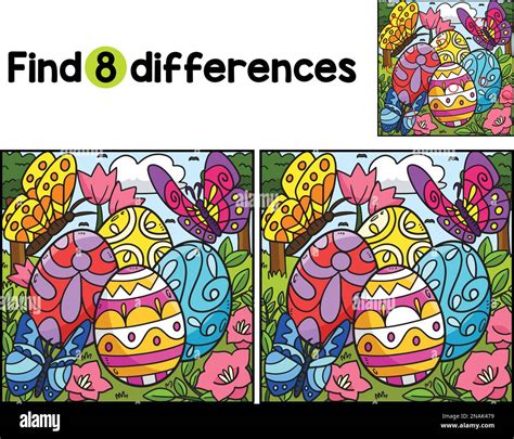 Butterflies Over Easter Eggs Find The Differences Stock Vector Image