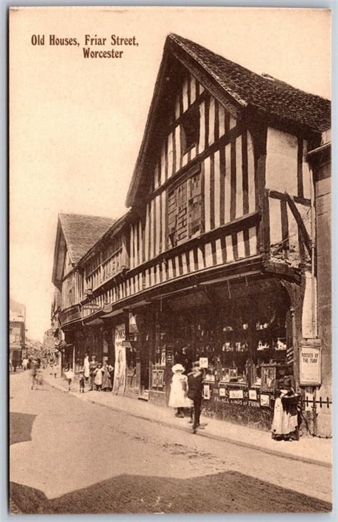 Vtg Worcester Old Houses Frier Street View Uk 1910s Old Postcard