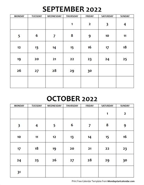 Printable Calendar September October