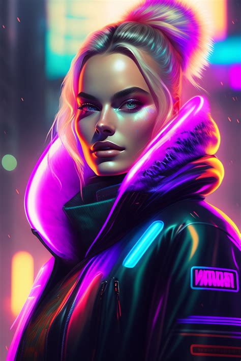 Lexica Detailed Margot Robbie Portrait Neon Operator Girl Cyberpunk