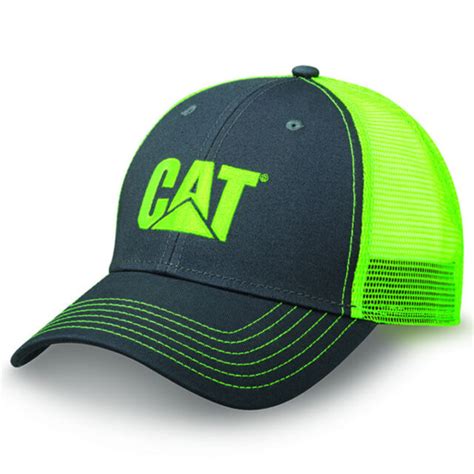 Caterpillar Cat Equipment Fluorescent Neon Green And Charcoal Mesh Twill