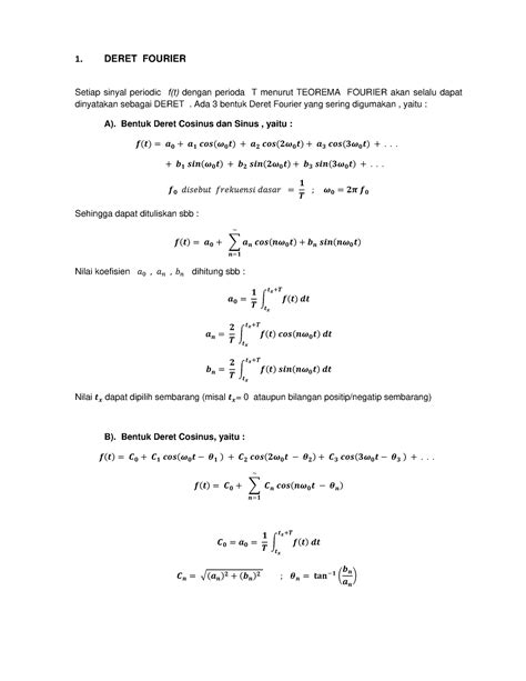 Deret Trans Fourrier Contoh Soal DERET FOURIER Setiap Sinyal Periodic