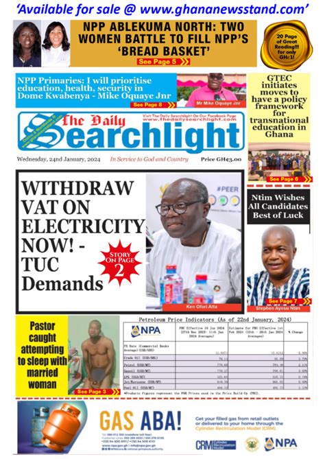 Ghana Today S Newspaper Headlines Wednesday January 24 2024