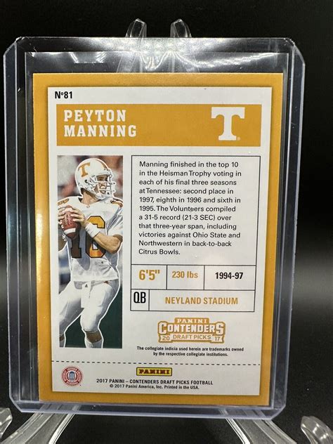 2017 Panini Contenders Draft Picks 81 Peyton Manning Tennessee