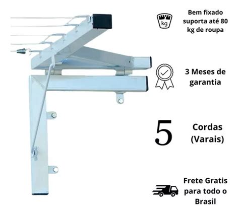 Varal Muro Parede Retratil Mao Francesa Cordas Branco Mebuscar Brasil