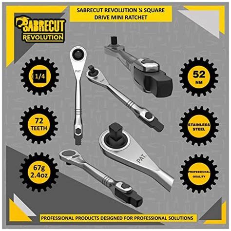 1 X SabreCut MRSC05 Mini Micro Ratchet Adjustable 1 4 Square Drive